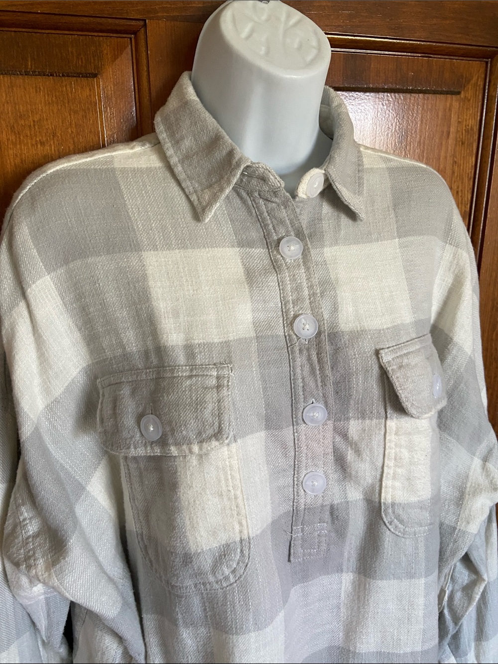 American Eagle relaxed fit pullover half button tunic style plaid flannel XS - Picture 4 of 10
